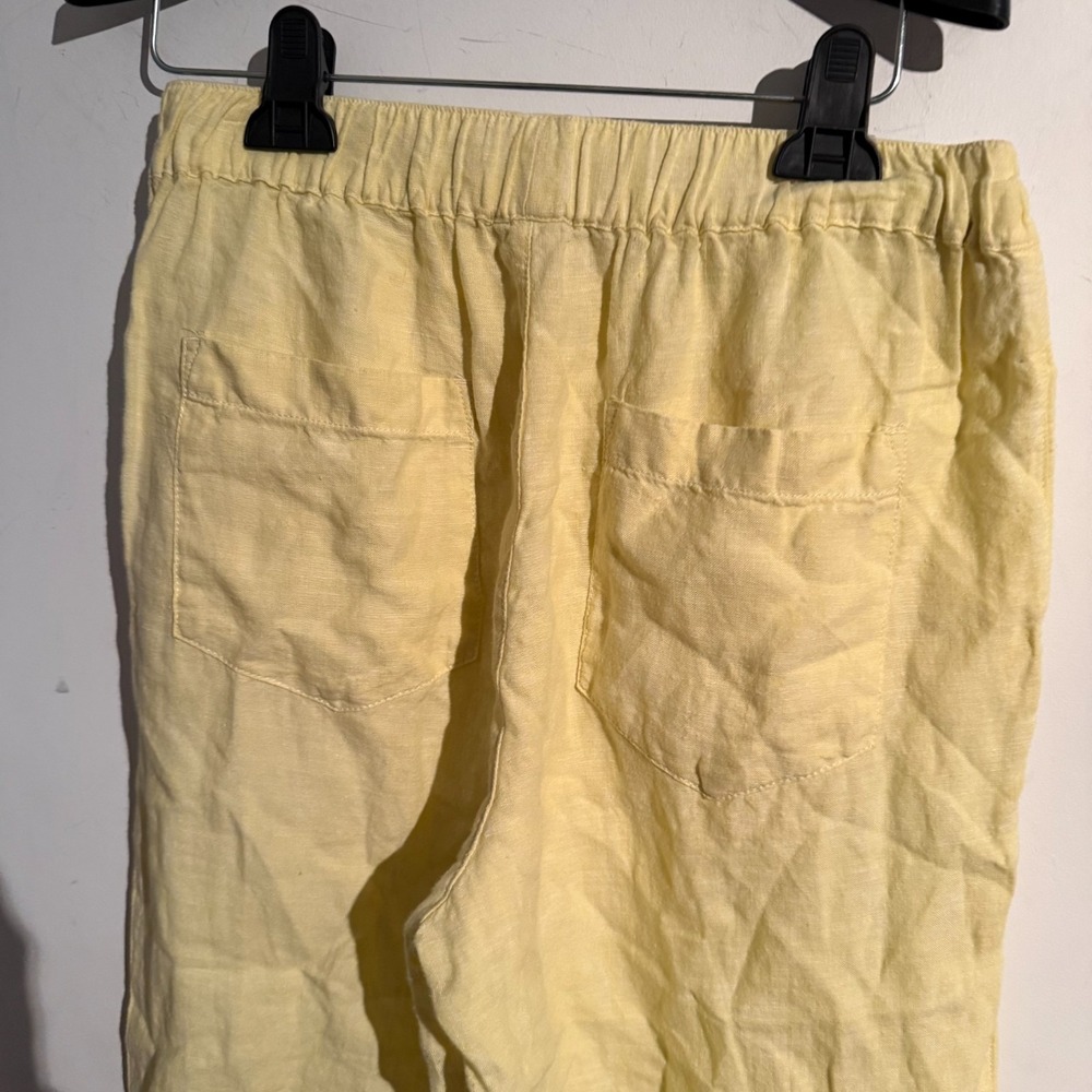 Cynthia Rowley Butter Yellow 100% Linen Small Crop Pants Effortless Minimalist - Picture 5 of 6